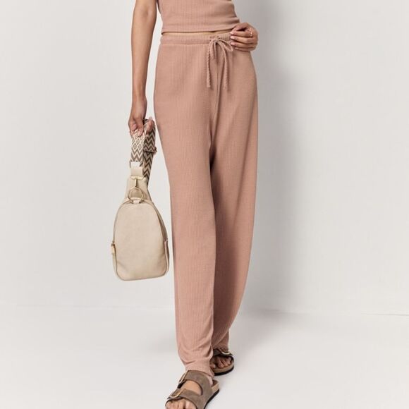 Brooke High Rise Rib Knit Wide Leg Sweatpants - Picture 2 of 3